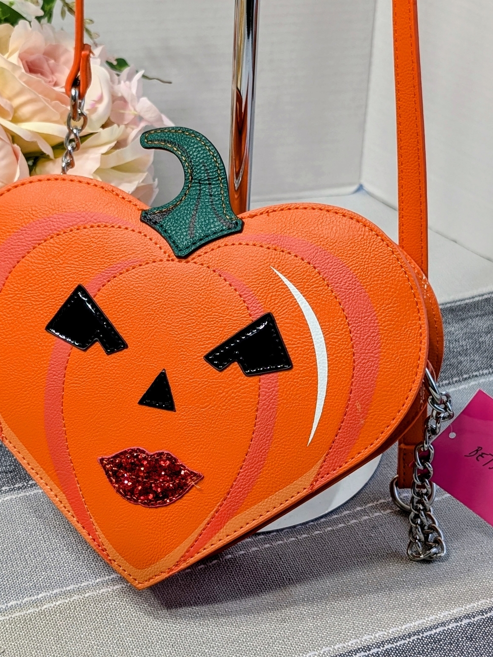 Betsey Johnson Pumpkin Heart Crossbody w/ Green Stem